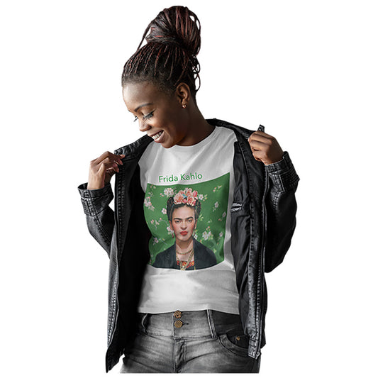 Vit Frida Kahlo Tryckt Kortärmad 100% Bomull T-Shirt Dam