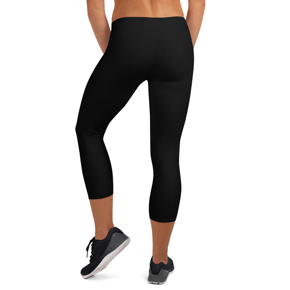 Tria Svart Capri Yoga Tights Med Abstrakt Tryck