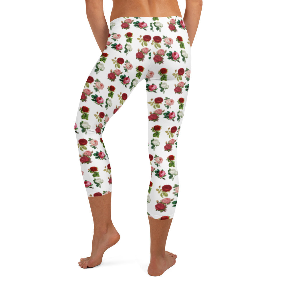 Illustrativa Blommiga Vita Yogatights Capris Med Medium Midja