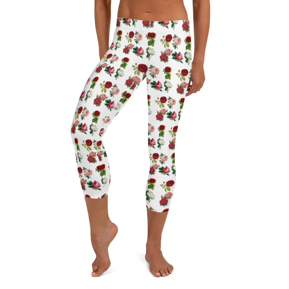 Illustrativa Blommiga Vita Yogatights Capris Med Medium Midja