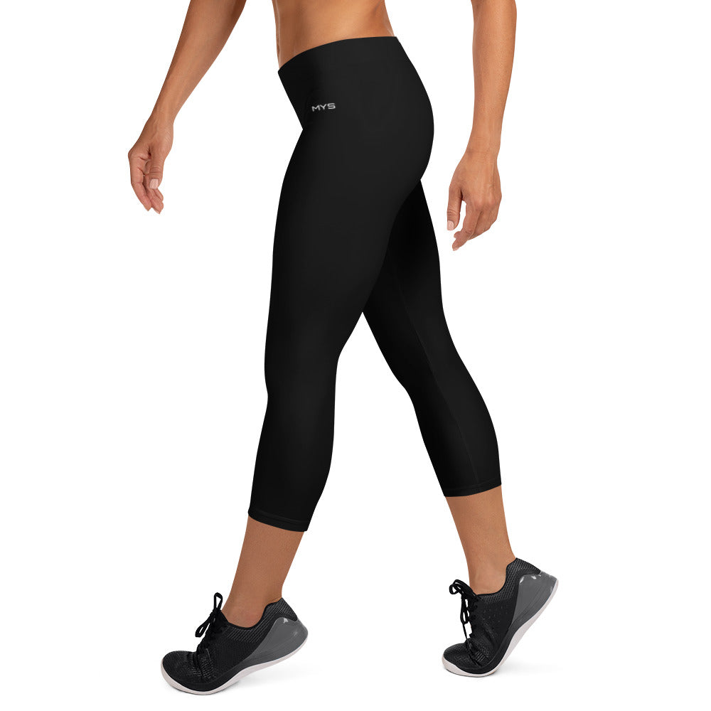 Tria Svart Capri Yoga Tights Med Abstrakt Tryck