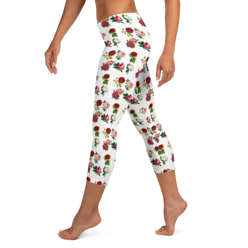 Illustrativa Blommiga Vita Yogatights Capris Med Medium Midja