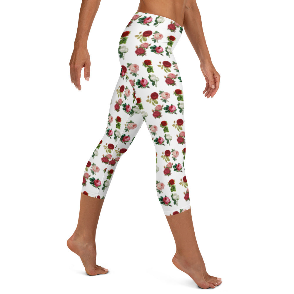 Illustrativa Blommiga Vita Yogatights Capris Med Medium Midja