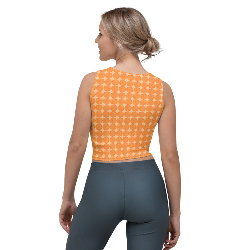 Aprikos Crop Top Linne Med Orange Geometrisk Spiral Mönster