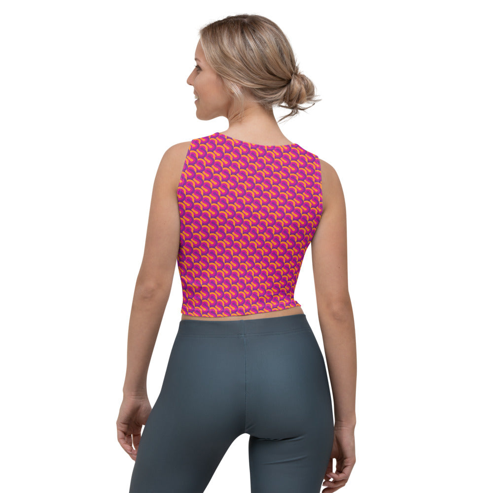 Retro Rosa, Lila & Orange S Mönstrad Crop Top Linne