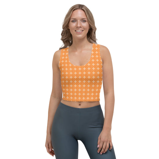 Aprikos Crop Top Linne Med Orange Geometrisk Spiral Mönster