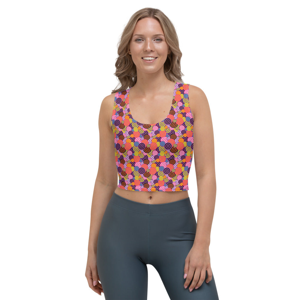 Färgglad Retro Spiral Mönstrad Crop Top Linne