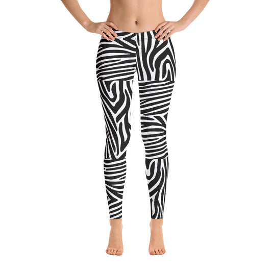 Svart & Vit Zebra Randiga Yogatights Leggings Medium Hög Midja