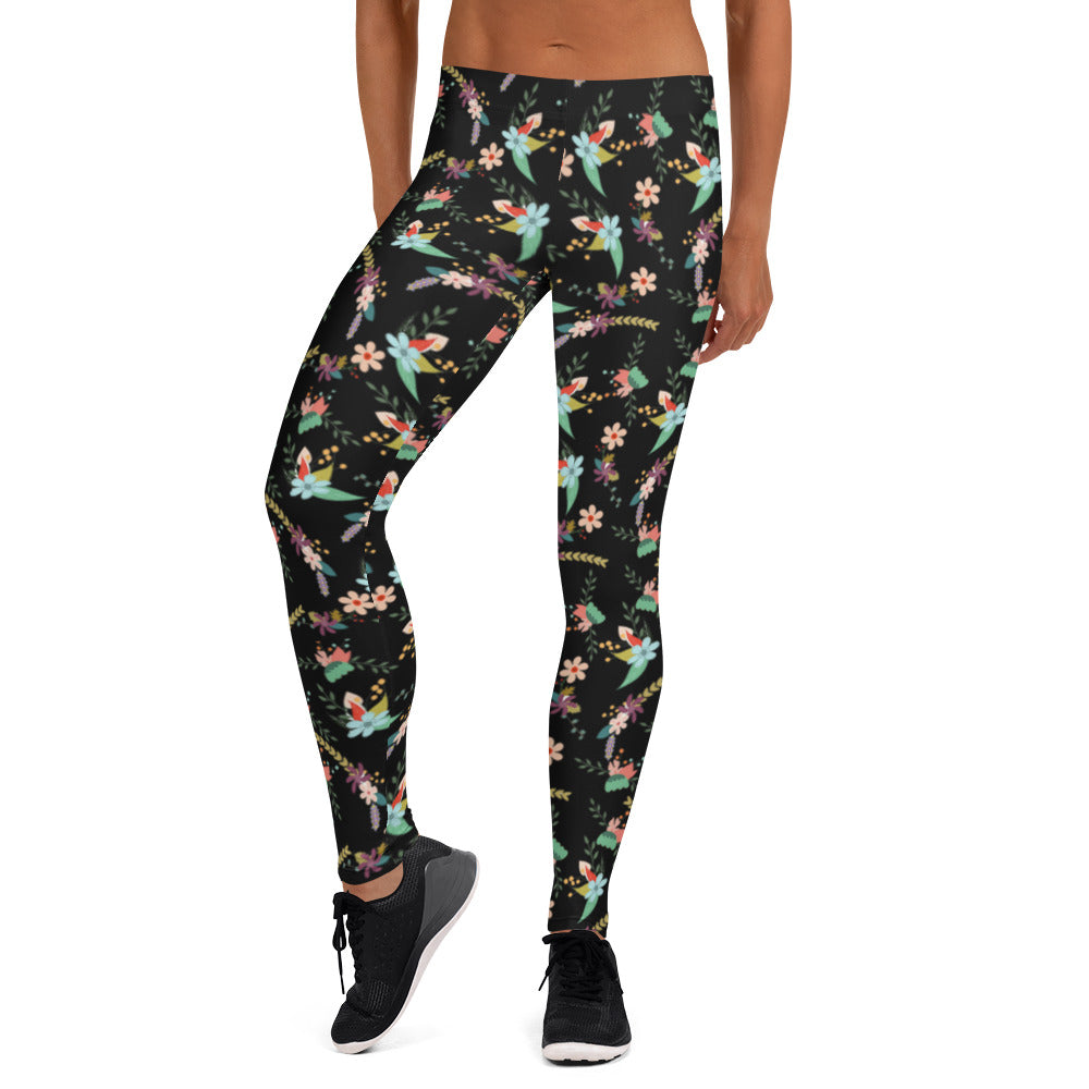 Svarta Sommar Blommiga Yogatights Leggings Med Normal Midja