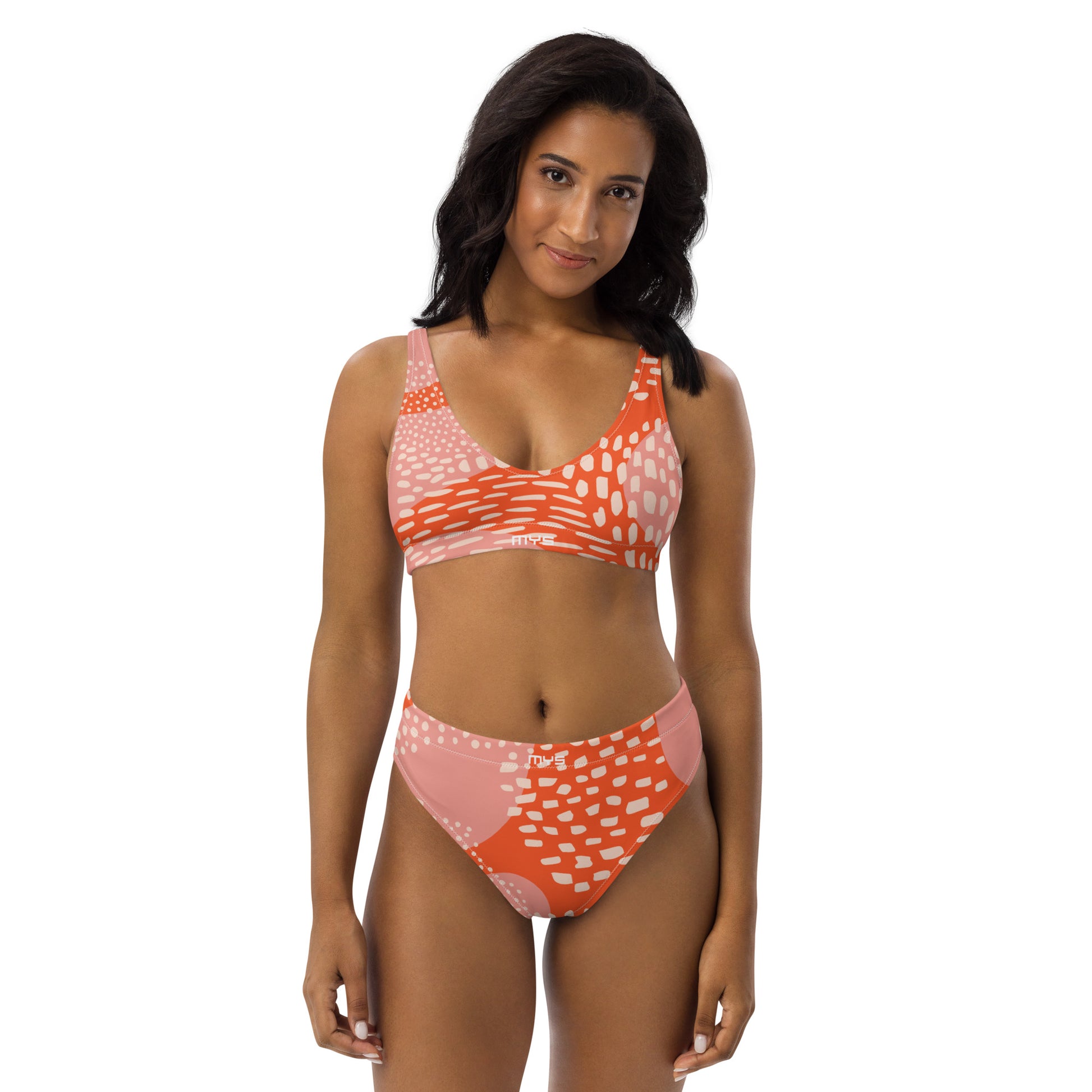 Ekologisk Surf Bikini Med Abstrakt Aprikos, Orange & Vita Tryck