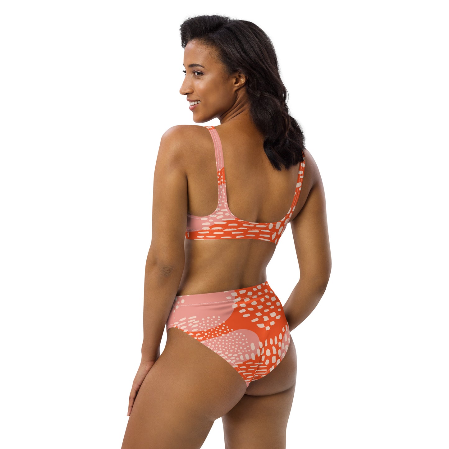 Ekologisk Surf Bikini Med Abstrakt Aprikos, Orange & Vita Tryck