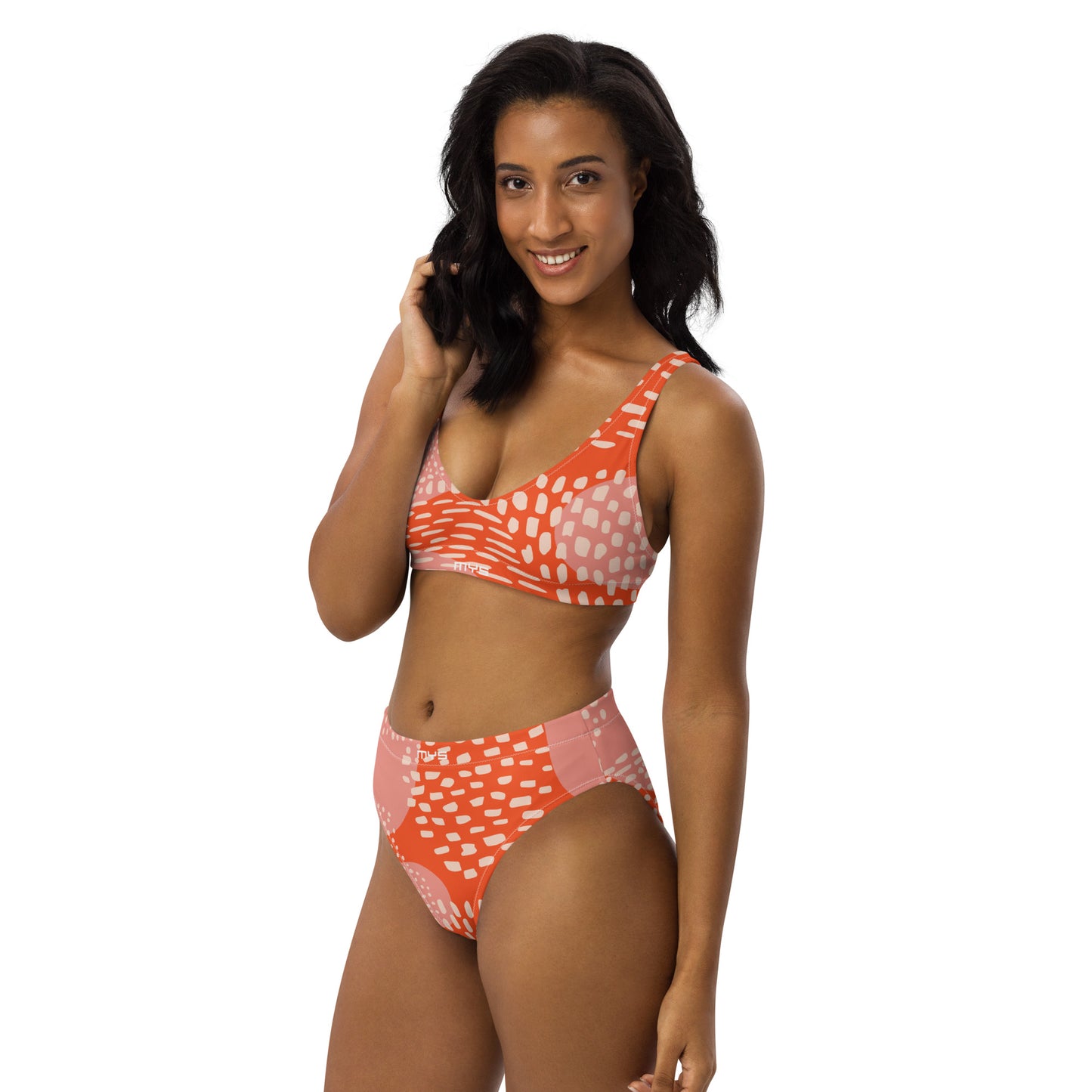 Ekologisk Surf Bikini Med Abstrakt Aprikos, Orange & Vita Tryck