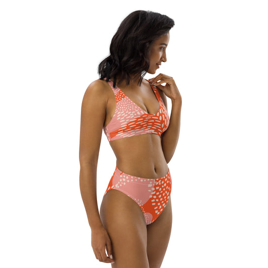 Ekologisk Surf Bikini Med Abstrakt Aprikos, Orange & Vita Tryck