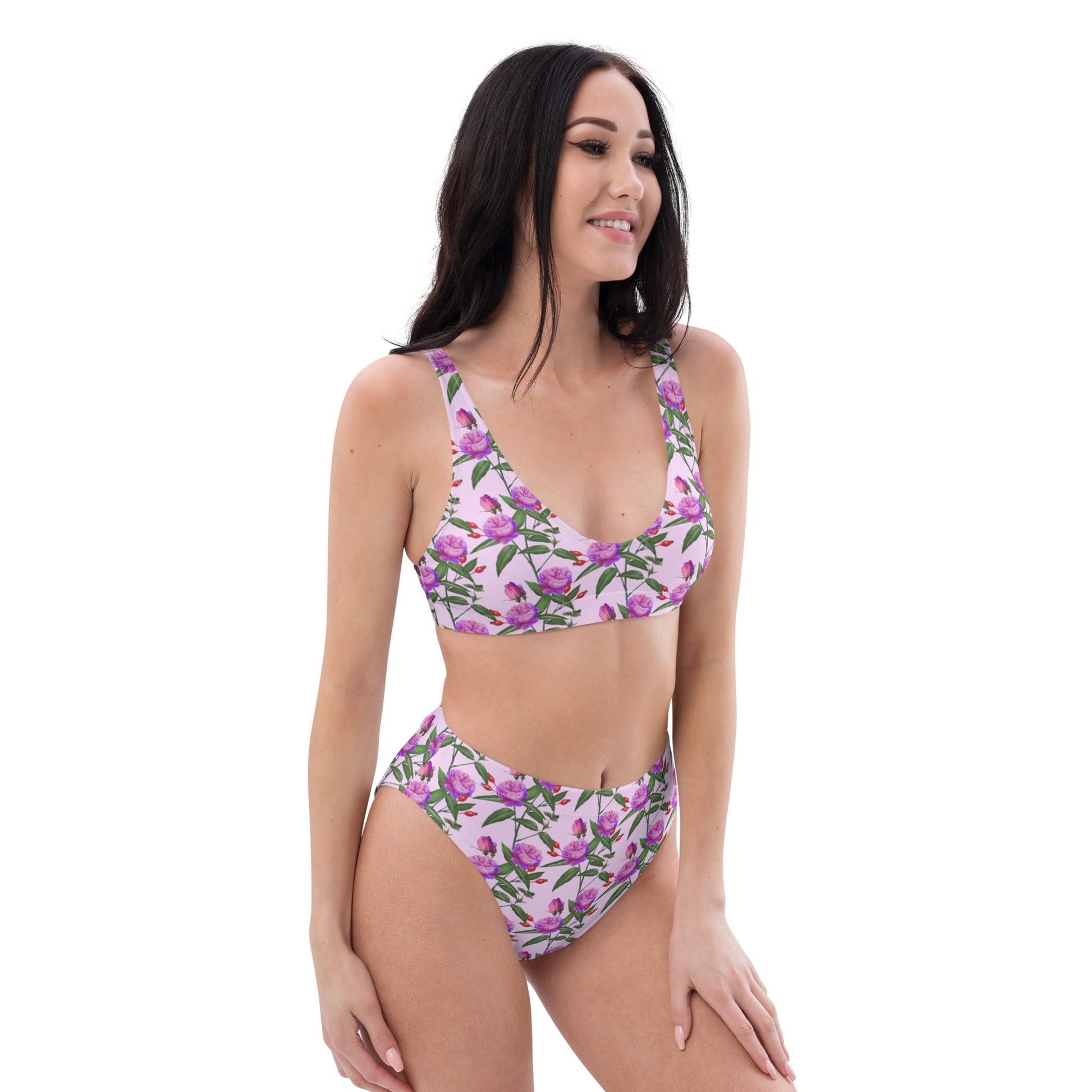 Ekologisk Surf Bikini Med Med Rosa Blomtryck