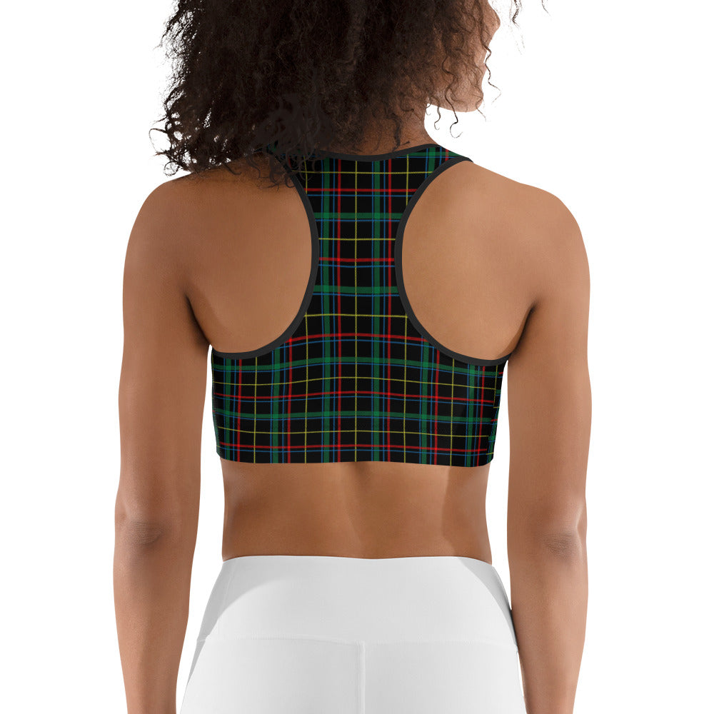 Svart Tartan Mönstrad Yoga / Sport BH Med Racerback