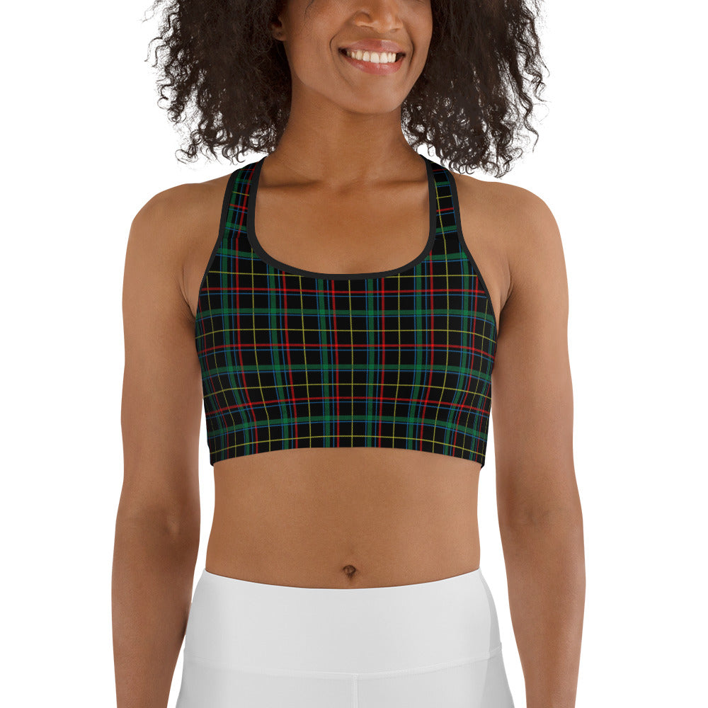 Svart Tartan Mönstrad Yoga / Sport BH Med Racerback