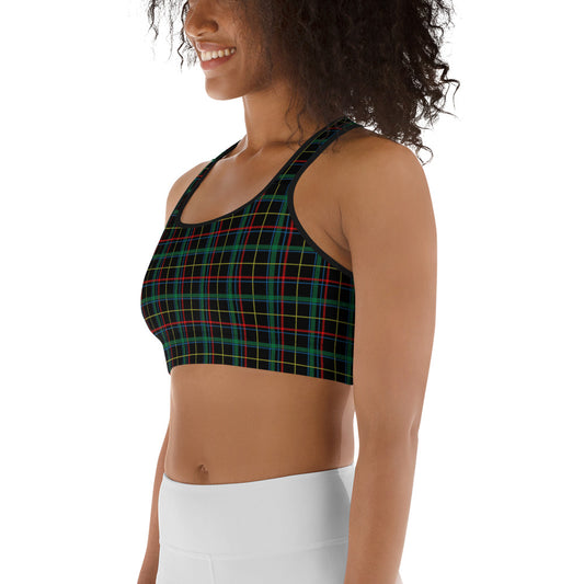 Svart Tartan Mönstrad Yoga / Sport BH Med Racerback