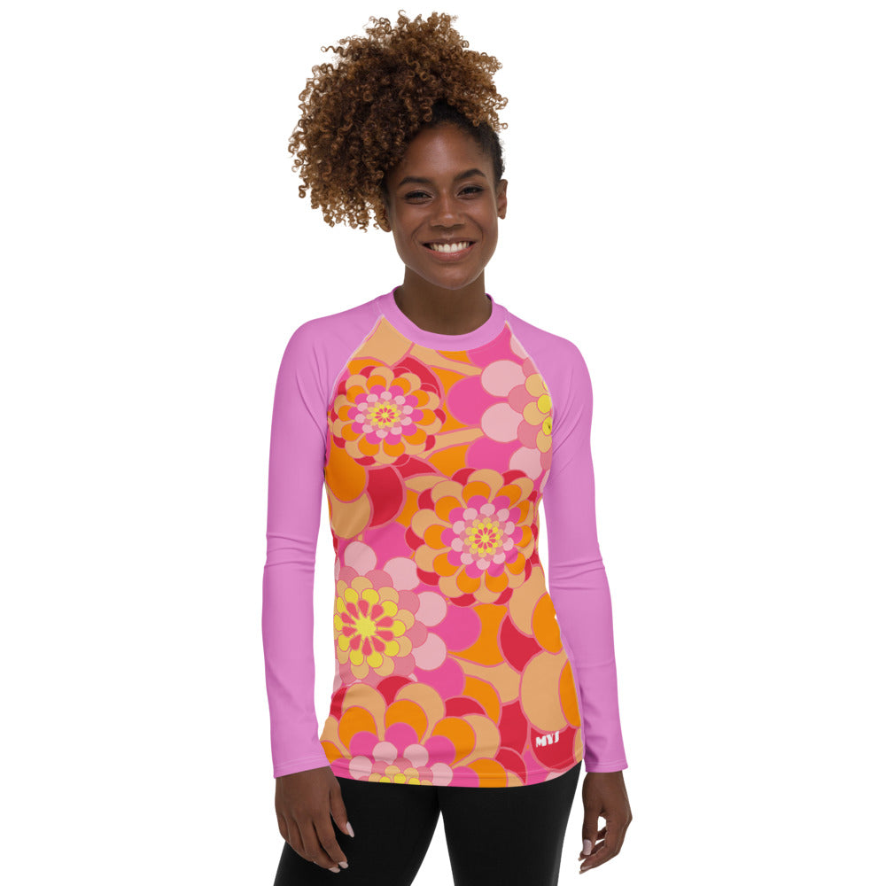 Raglanärm Rash Guard Rosa & Orange Yoga Tröja - Mandala