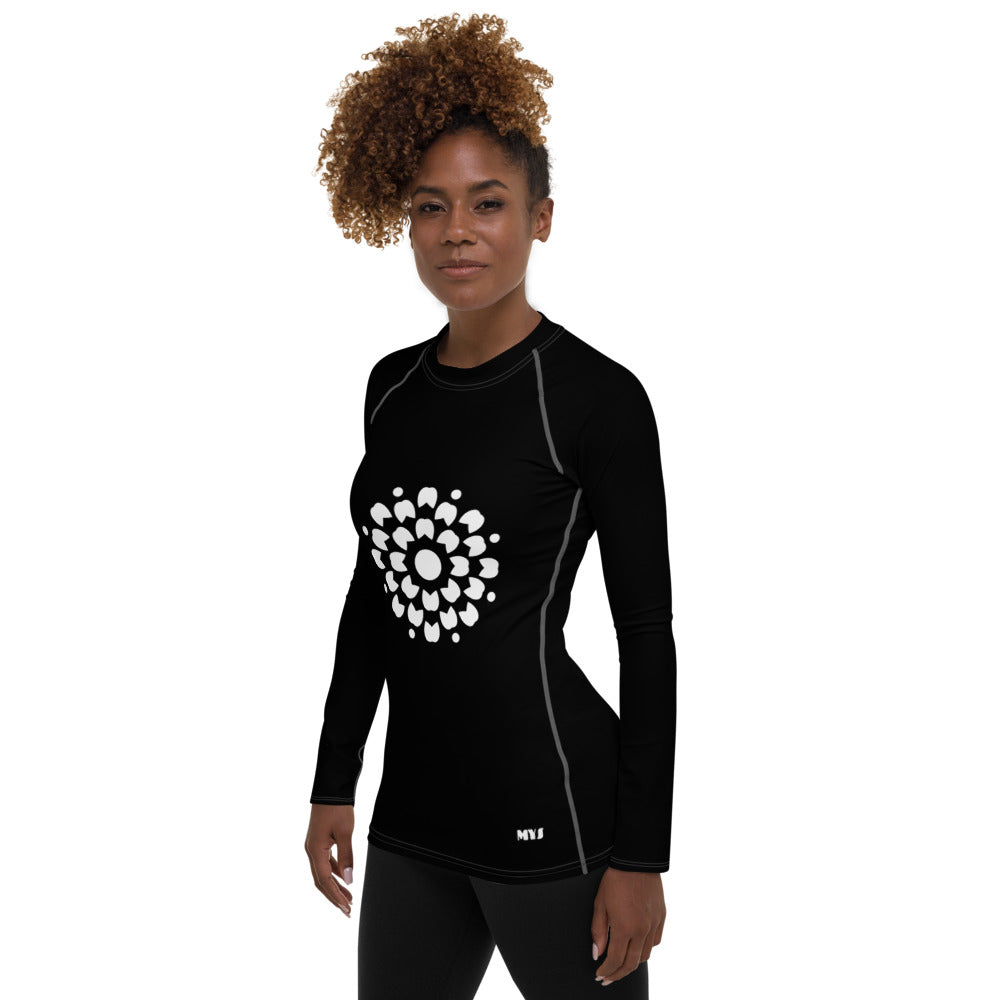 Raglanärm Rash Guard Svart Yoga Tröja - Vit Mandala