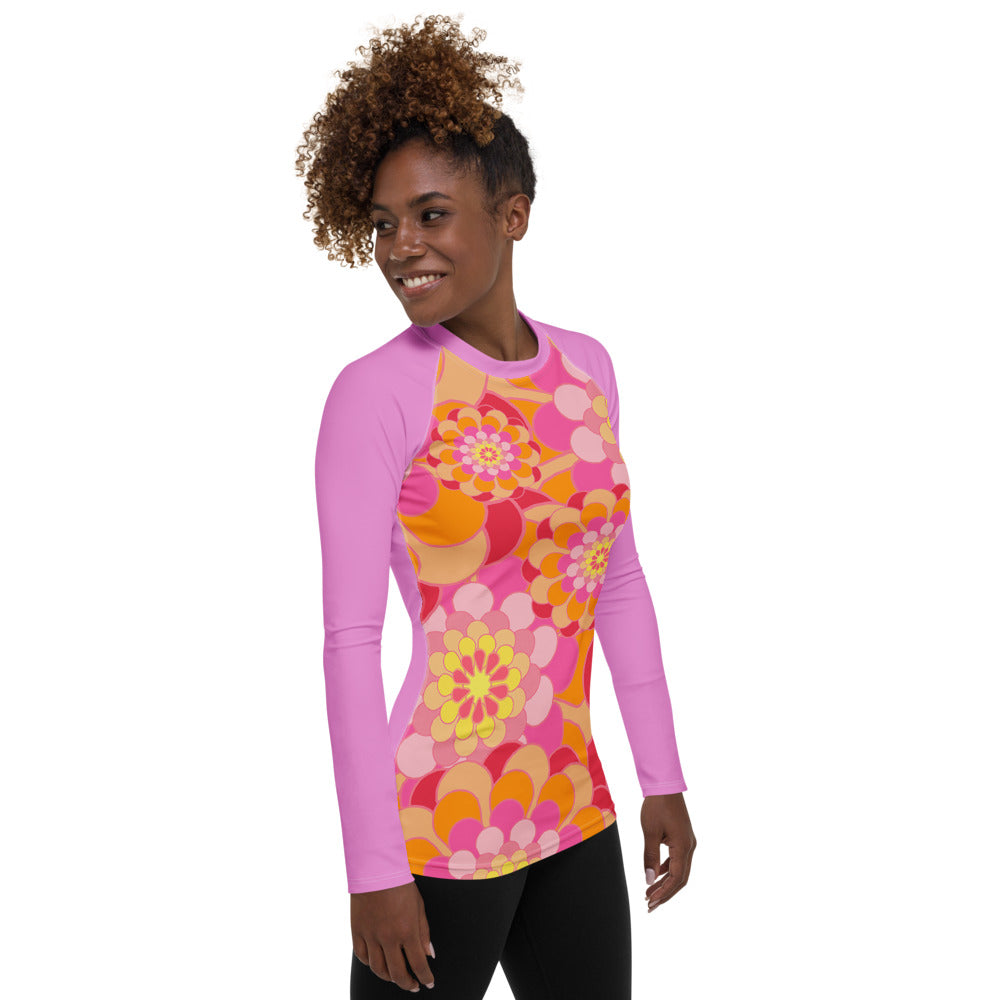 Raglanärm Rash Guard Rosa & Orange Yoga Tröja - Mandala