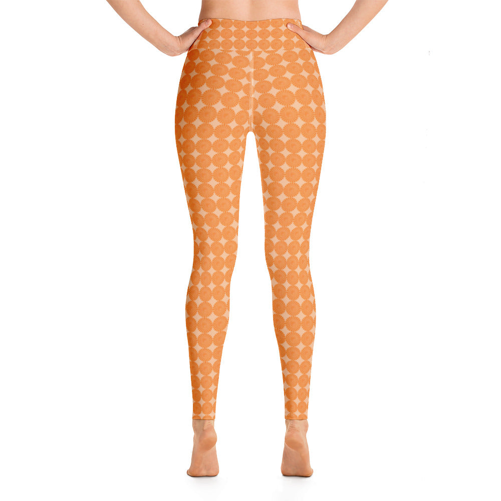 Orange Geometrisk Spiral Yogatights Leggings Med Hög Midja & Ficka