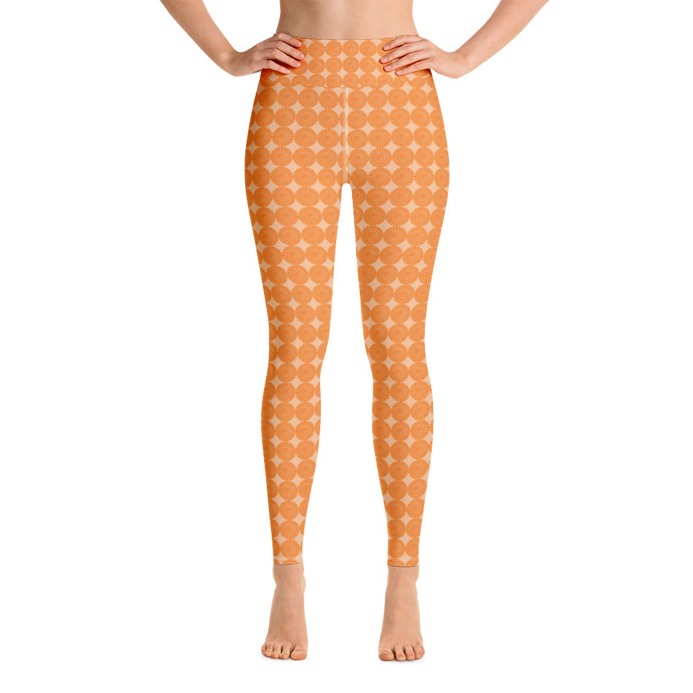 Orange Geometrisk Spiral Yogatights Leggings Med Hög Midja & Ficka