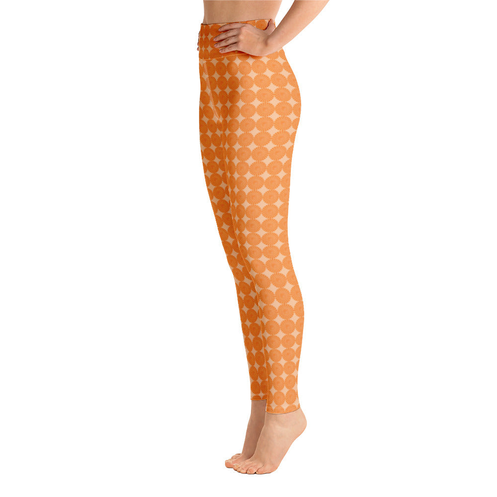 Orange Geometrisk Spiral Yogatights Leggings Med Hög Midja & Ficka