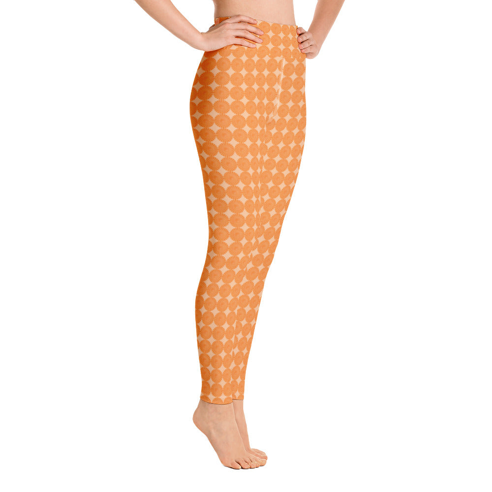 Orange Geometrisk Spiral Yogatights Leggings Med Hög Midja & Ficka