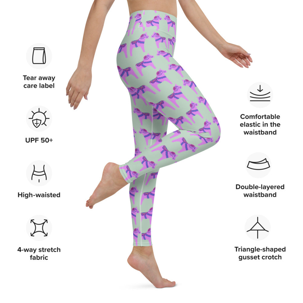 Rosa Dalahäst På Mintgröna Yogatights / Leggings