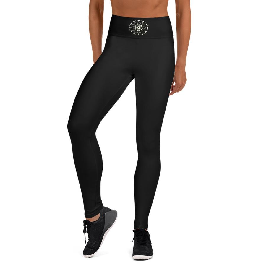 Enfärgad Svart Yoga Set Med Mandala På Midjebandet & BH - Sport BH & Tights