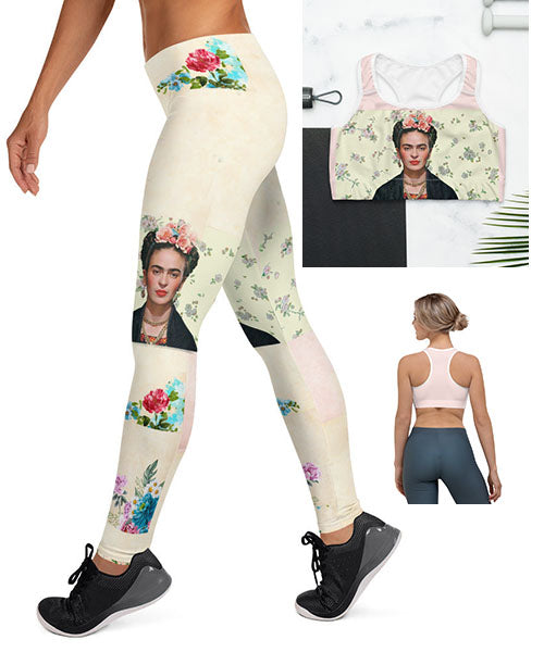 Frida Kahlo Krämfärgad Yoga Set - Sport BH & Yogatights