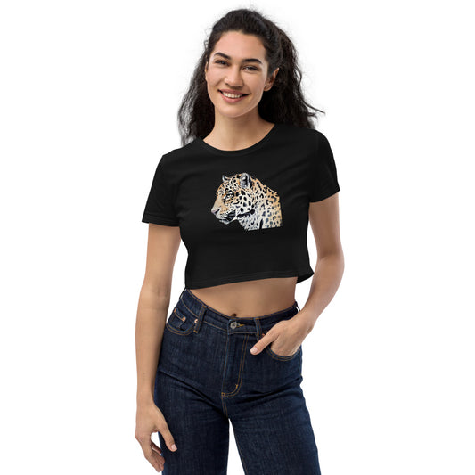 100% Ekologisk Bomull Svart Crop Top Med Leopard