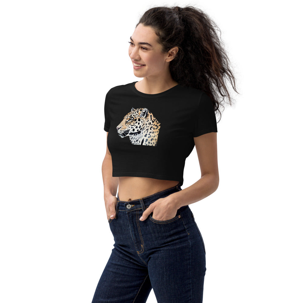 100% Ekologisk Bomull Svart Crop Top Med Leopard