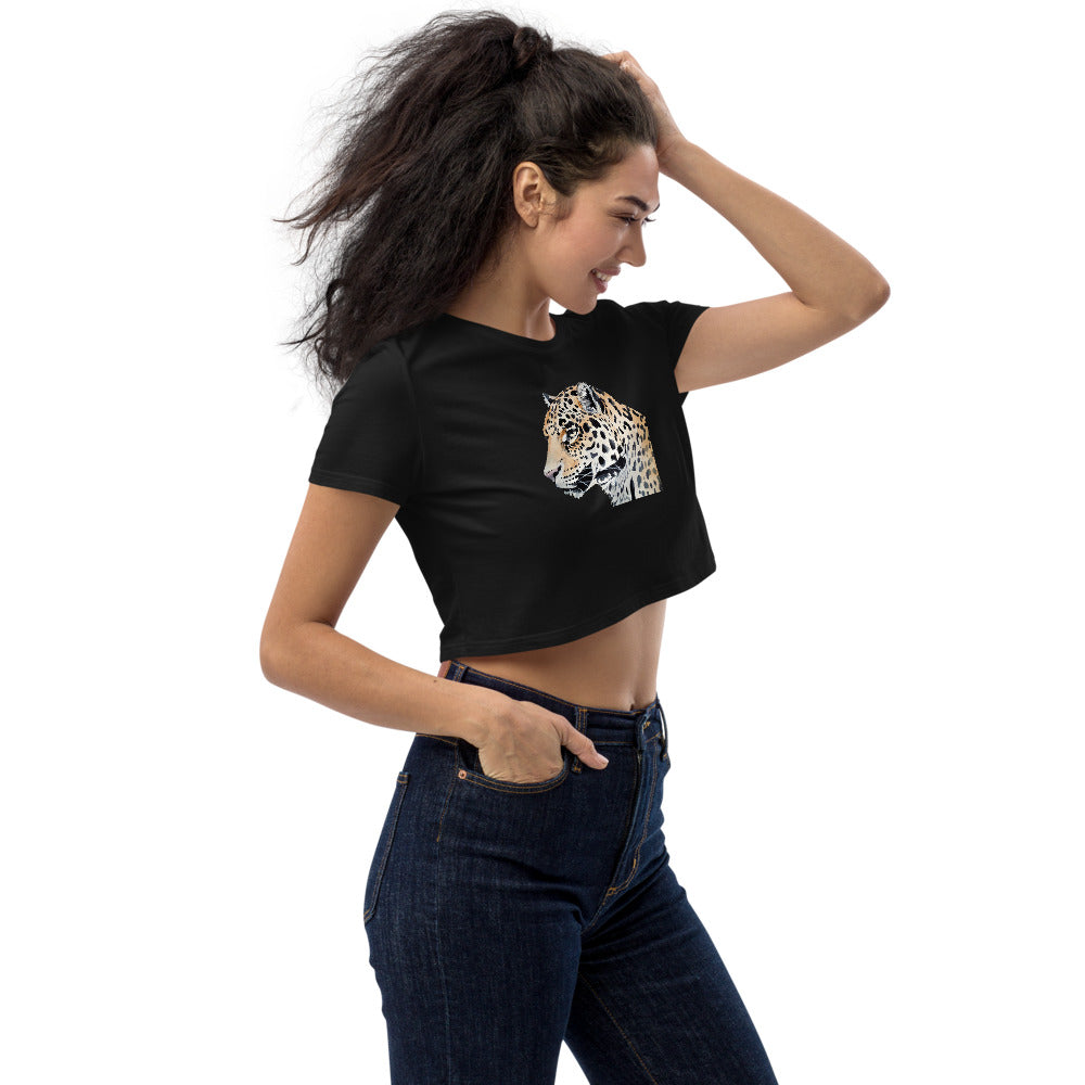 100% Ekologisk Bomull Svart Crop Top Med Leopard