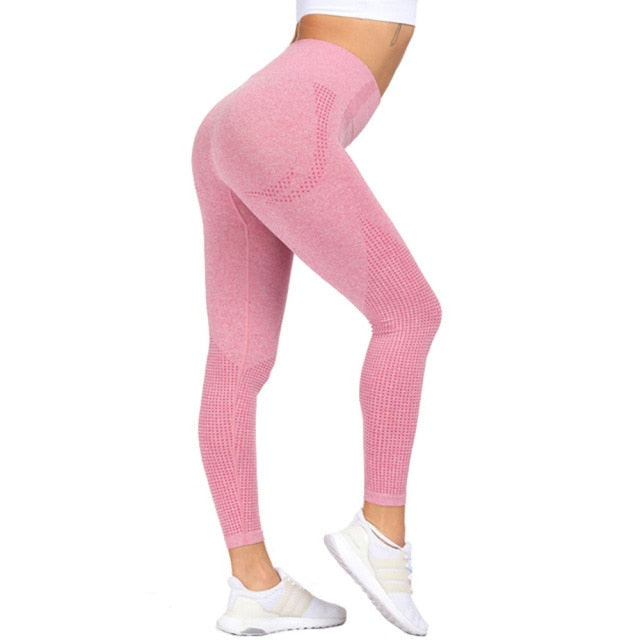 Rosa Enfärgade Seamless Mesh Yogatights Med Hög Midja