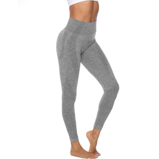 Grå Enfärgade Seamless Mesh Yogatights Med Hög Midja