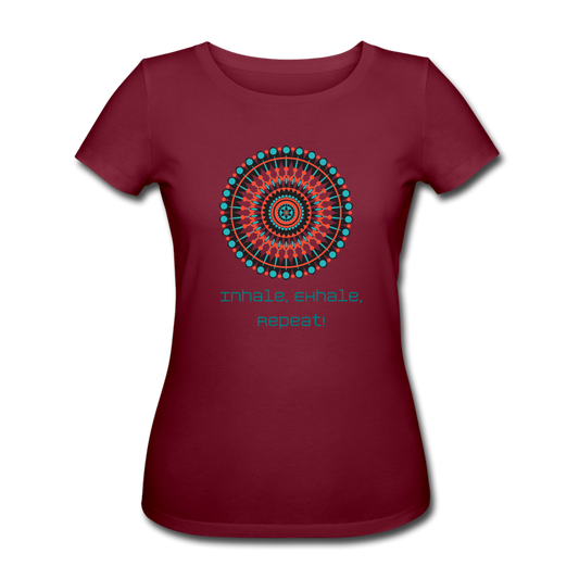 100% Organisk Bomull Vinröd Mandala T-Shirt Med Citat