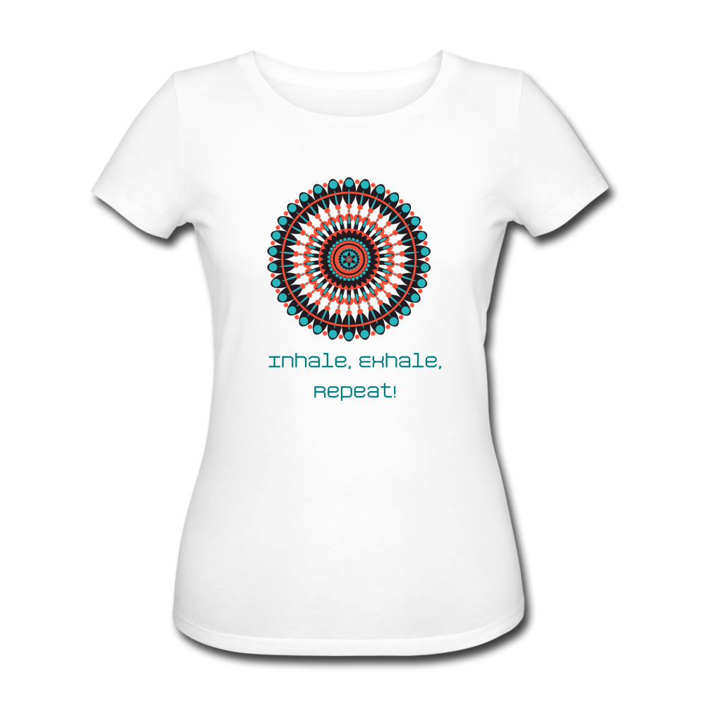 100% Organisk Bomull Vit T-Shirt Med Mandala Tryck & Citat