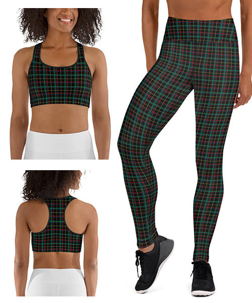 Svart Tartan Yoga Tights & Yoga BH Set