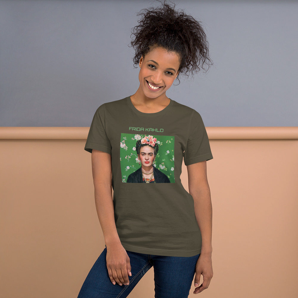 Oliv Grön Frida  Kahlo Tryckt Kortärmad 100% Bomull T-Shirt Dam