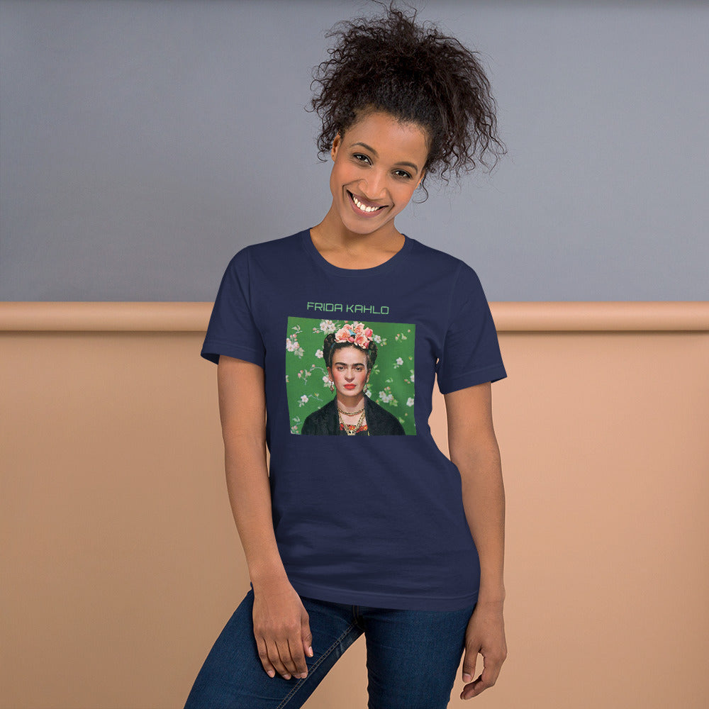 Blå Frida Kahlo Tryckt Kortärmad 100% Bomull T-Shirt Dam